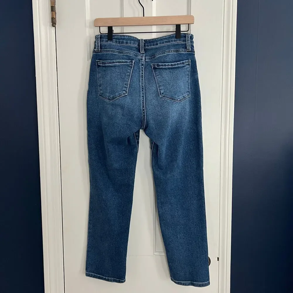 ♥️ Evereve The Ever Straight High Rise Fit Jeans Blue Women Finished Hem Size 28 - Picture 5 of 8